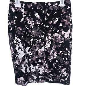 Adrianna Papell Pencil Skirt Womens 2 Black Gray Abstract Floral Stretch